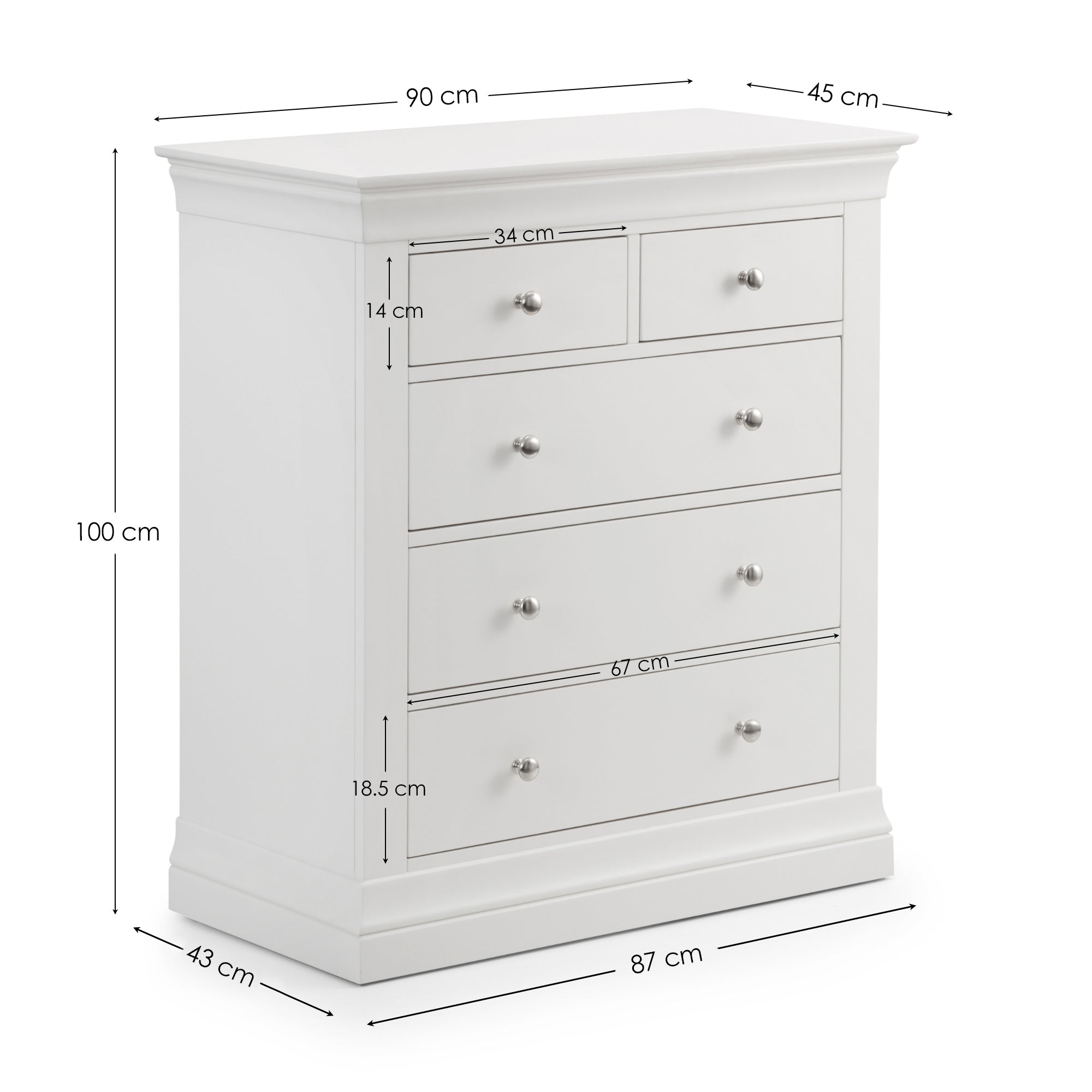 Fidel Surf White Wood Chest of Drawers | 5 Drawers